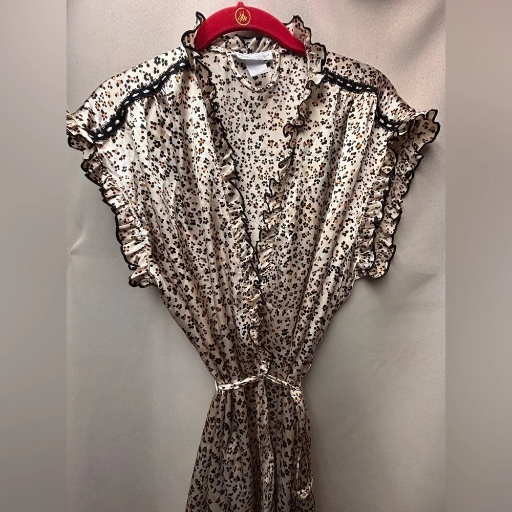 Cinema Exoile Vintage Leopard Print Ruffled Neckline Robe Size XL